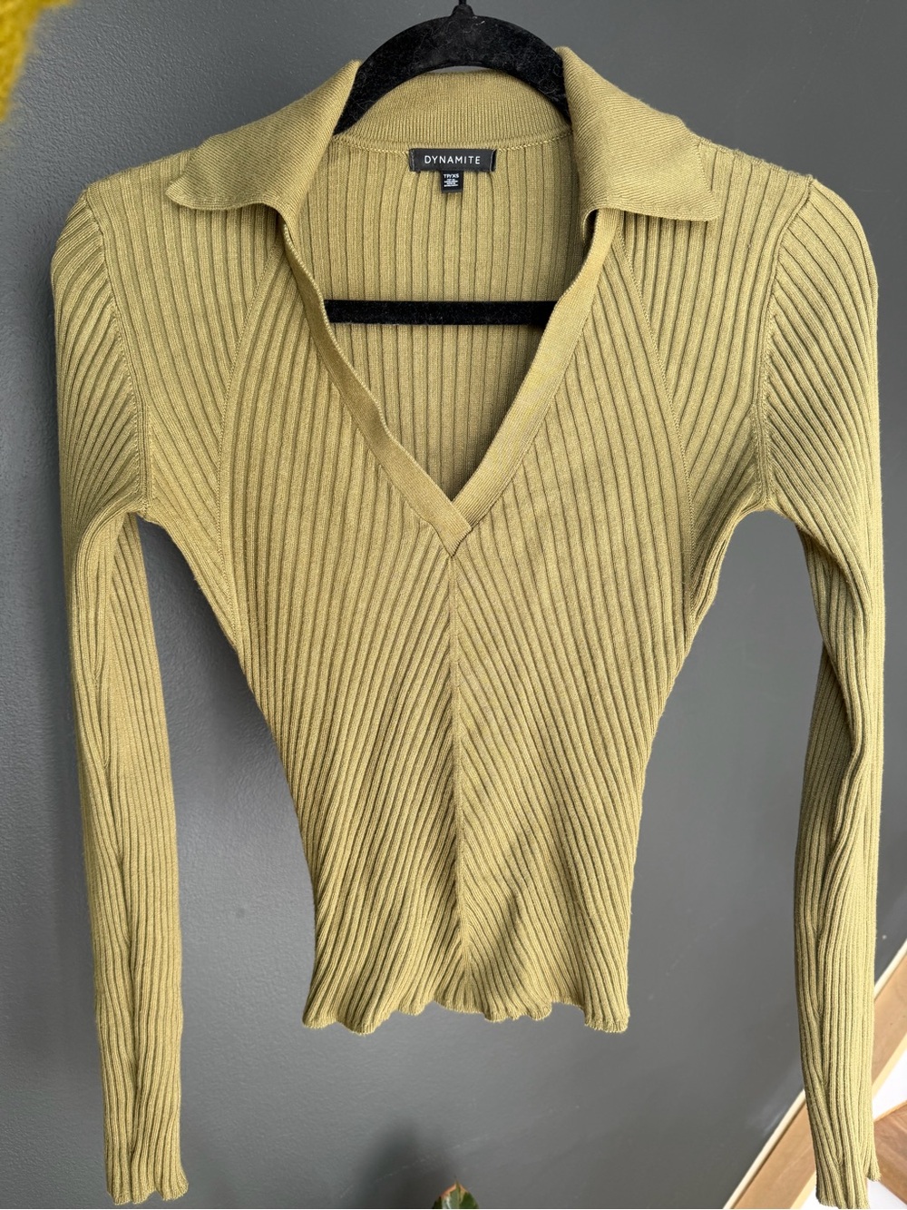 Olive Green Ribbed Collared Shirt